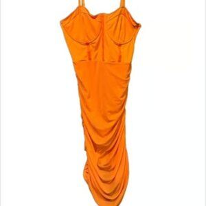 XS Orange Rushed Built-In Panty Adjustable Straps Bodycon Mini Dress Stretch NEW